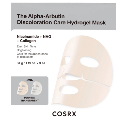 COSRX - Arbutin Discoloration Hydrogel Mask - Világosító Hatású, Alfa-Arbutinos Hidrogél Maszk Szett - 34gx3szt