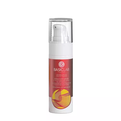 BasicLab - Cosmetology Esteticus - Megújulás és Stimuláció - Emulziós Szérum 1% Tiszta Retinollal, 5% C-vitaminnal, Q10 Koenzimmel és 2% Centella Asiatica Anyasejtekkel - 30ml - 30ml