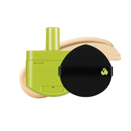 Unleashia - Healthy Green Cushion - Utántöltő + Pamacs - Szaténos Alapozó - 21 Eburnean - 15g