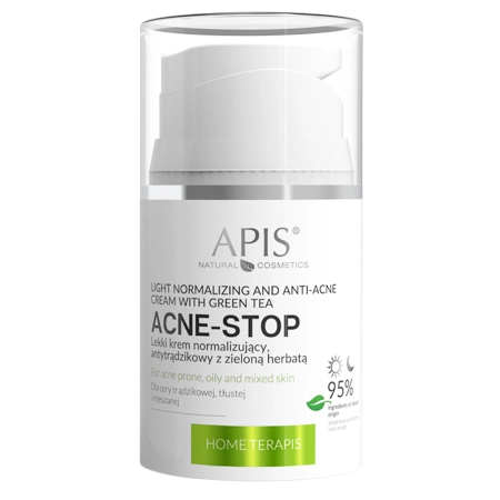 Apis - Home Terapis - Acne-Stop - Könnyű Normalizáló és Akne Elleni Krém Zöld Teával - 50ml