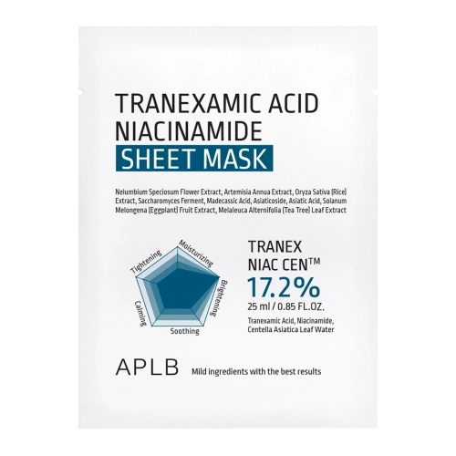 APLB - Tranexamic Acid Niacinamide Sheet Mask - Világosító és Hidratáló Fátyolmaszk - 1db/25ml
