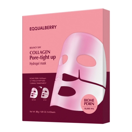 EQQUALBERRY - Collagen Pore Tight Up Hydrogel Mask - Pórusösszűkítő Hatású Kollagén Arcmaszk Készlet - 4x30g