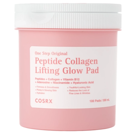 COSRX - One Step Original Peptide Collagen Lifting Glow Pad - Liftingelő és ragyogást visszaállító arckorong peptidekkel és kollagénnel - 300ml/100db