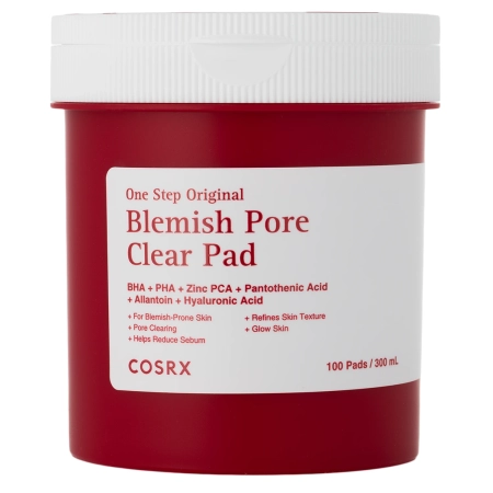 COSRX - One Step Original Blemish Pore Clear Pad - Tisztító Arckorongok Bőrhibákra - 300ml/100db
