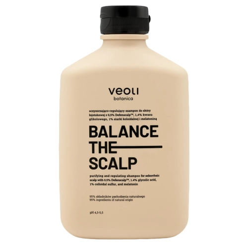 Veoli Botanica - BALANCE THE SCALP - Tisztító és Faggyúszabályozó Sampon Szeborreás Fejbőrre 0,5% Defenscalp-pal, 1,4% Glikolsavval, 1% Kolloid Kénnel és Melatoninnal - 300ml