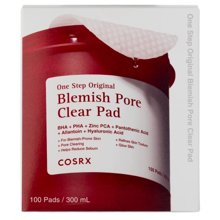 COSRX - One Step Original Blemish Pore Clear Pad - Tisztító Arckorongok Bőrhibákra - 300ml/100db