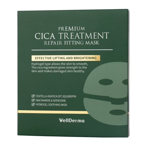 WellDerma - Premium Cica Treatment Repair Fitting Mask Set - Regeneráló Hatású Hidrogél Arcmaszk Szett - 4x25g