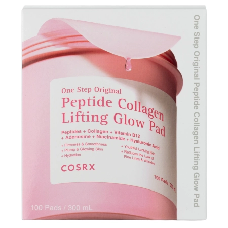 COSRX - One Step Original Peptide Collagen Lifting Glow Pad - Liftingelő és ragyogást visszaállító arckorong peptidekkel és kollagénnel - 300ml/100db