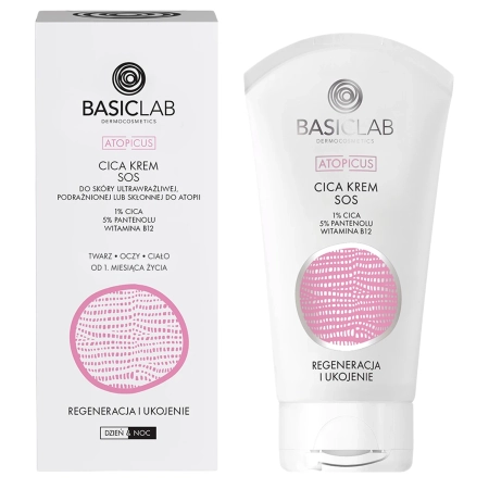 BasicLab - Dermokocosmetics Atopicus CICA SOS KRÉM Ultraérzékeny Bőrre, 1% CICA, 5% Panthenol és B12-vitamin - 75ml