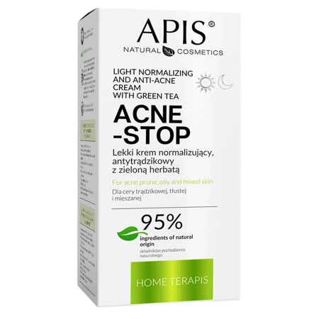 Apis - Home Terapis - Acne-Stop - Könnyű Normalizáló és Akne Elleni Krém Zöld Teával - 50ml