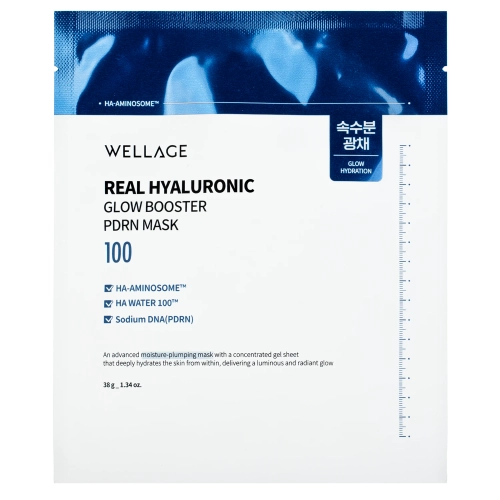 WELLAGE - Real Hyaluronic Glow Booster PDRN Mask - Hidratáló Fátyolmaszk PDRN-nel - 1db/38g