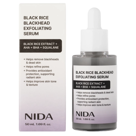 NIDA - Black Rice Blackhead Exfoliating Serum - Hámlasztó Arcszérum Fekete Rizskivonattal - 50ml