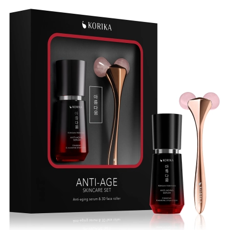 KORIKA - Anti-age Skincare Set - Anti-aging Serum 30 ml & 3D Face Roller - Ránctalanító Készlet - Szérum + Görgő - 30ml+1db