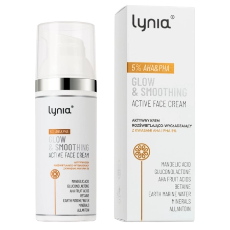Lynia - Aktív, Ragyogtató és Simító Krém 5%-os AHA- és PHA-savakkal - 50 ml
