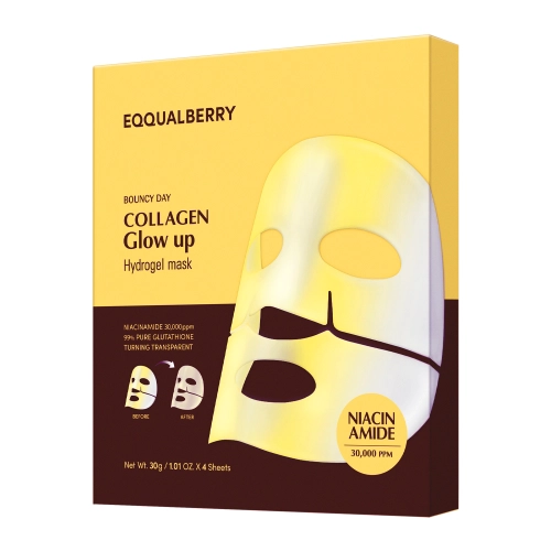 EQQUALBERRY - Collagen Glow Up Hydrogel Mask - Ragyogtató Kollagén Arcmaszk Szett - 4x30g