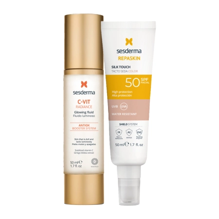sesderma - C-VIT Radiance + Repaskin Silk Touch Color SPF50 - Arcápoló Készlet - 50ml+50ml