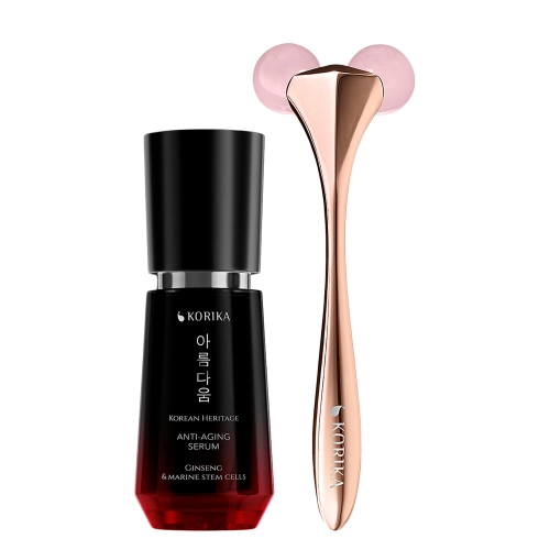 KORIKA - Anti-age Skincare Set - Anti-aging Serum 30 ml & 3D Face Roller - Ránctalanító Készlet - Szérum + Görgő - 30ml+1db
