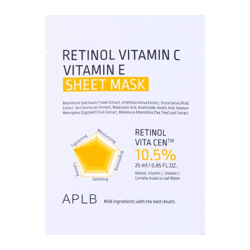 APLB - Retinol Vitamin C Vitamin E Sheet Mask - Fátyolmaszk Retinollal, C- és E-vitaminnal - 1db/25ml
