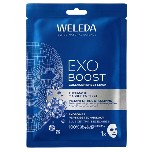 WELEDA - Exo Boost Collagen Sheet Mask - Kollagénes Fátyolmaszk Sárga Tárnicccal és Havasi Gyópárral - 1db/20ml
