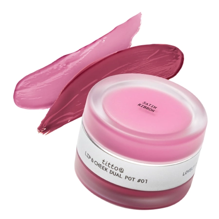 titto - Lip & Cheek Dual Pot - Duó Ajkakra és Orcákra - #01 Satin Ribbon/Pink on Top - 10g