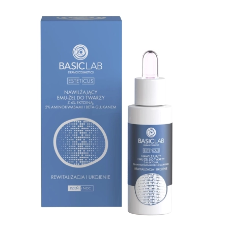 BasicLab - Esteticus - Revitalizálás és Bőrnyugtatás - Hidratáló Emu-Gél 4% Ektoinnal, Aminosavakkal és Béta-Glükánnal - 30ml
