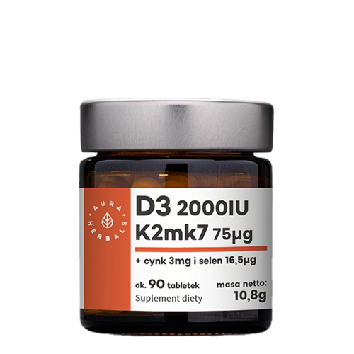 Aura Herbals - D3 vitamin 2000 IU + K2 + Cink + Szelén - Tabletta - 90db