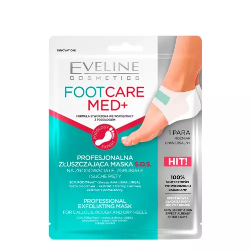 Eveline Cosmetics - Foot Care Med+ - Professzionális Hámlasztó Maszk Repedezett és Bőrkeményedéses Sarkokra - 1 pár