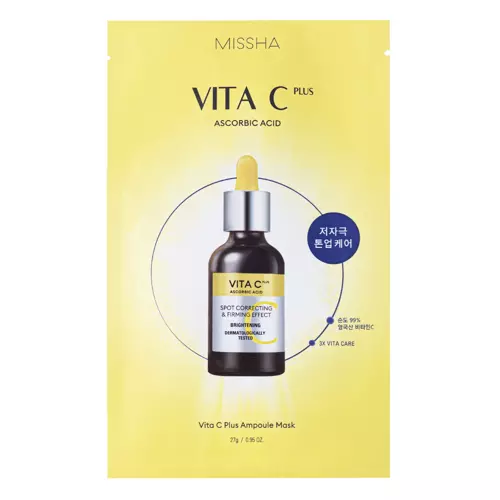 Missha - Vita C Plus Spot Correcting & Firming Ampoule Sheet Mask - Világosító és Bőrnyugtató Fátyolmaszk - 27 g