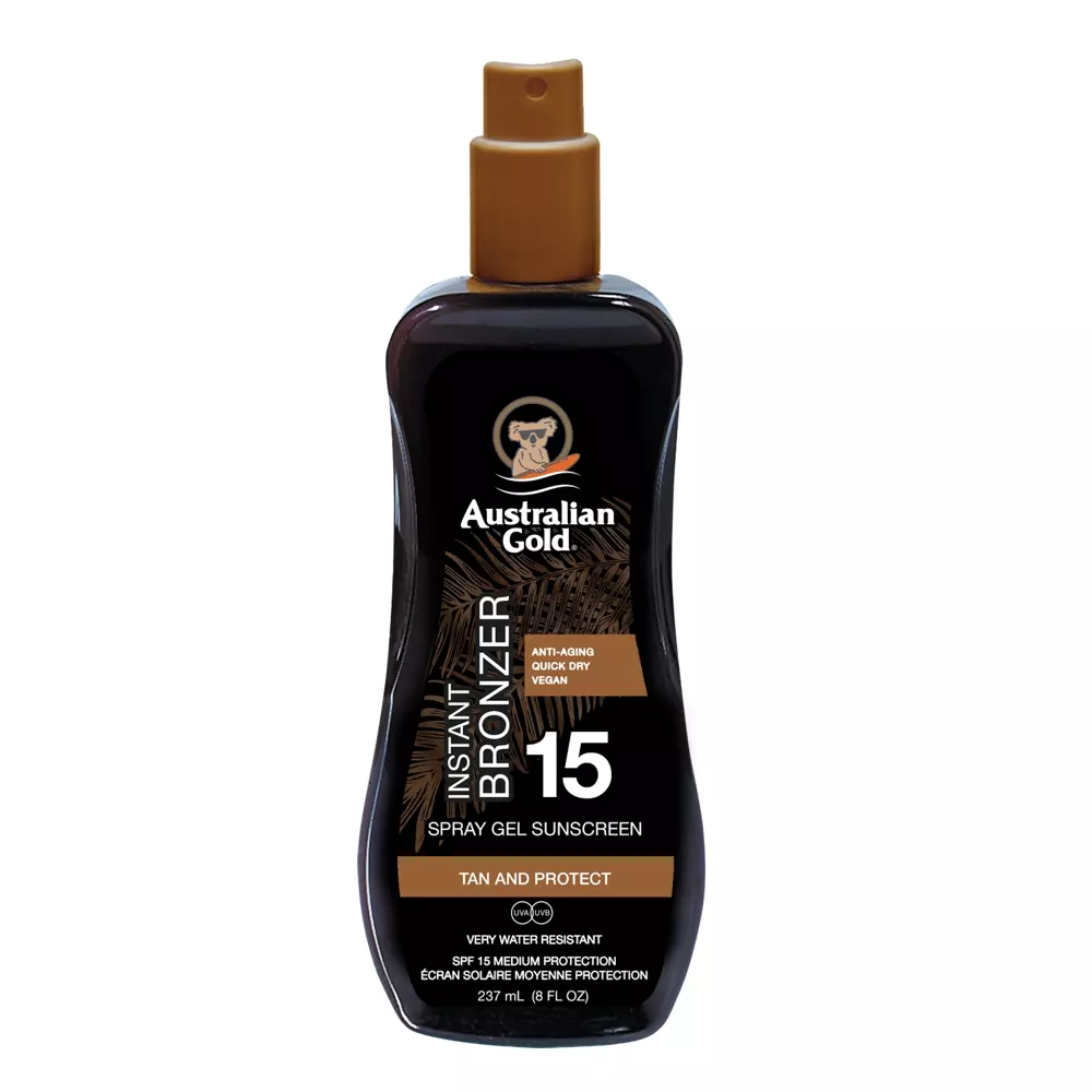 Australian Gold - Spray Gel with Bronzer SPF15 - Napvédő Gél Sprayben Természetes Bronzosítóval - 100ml