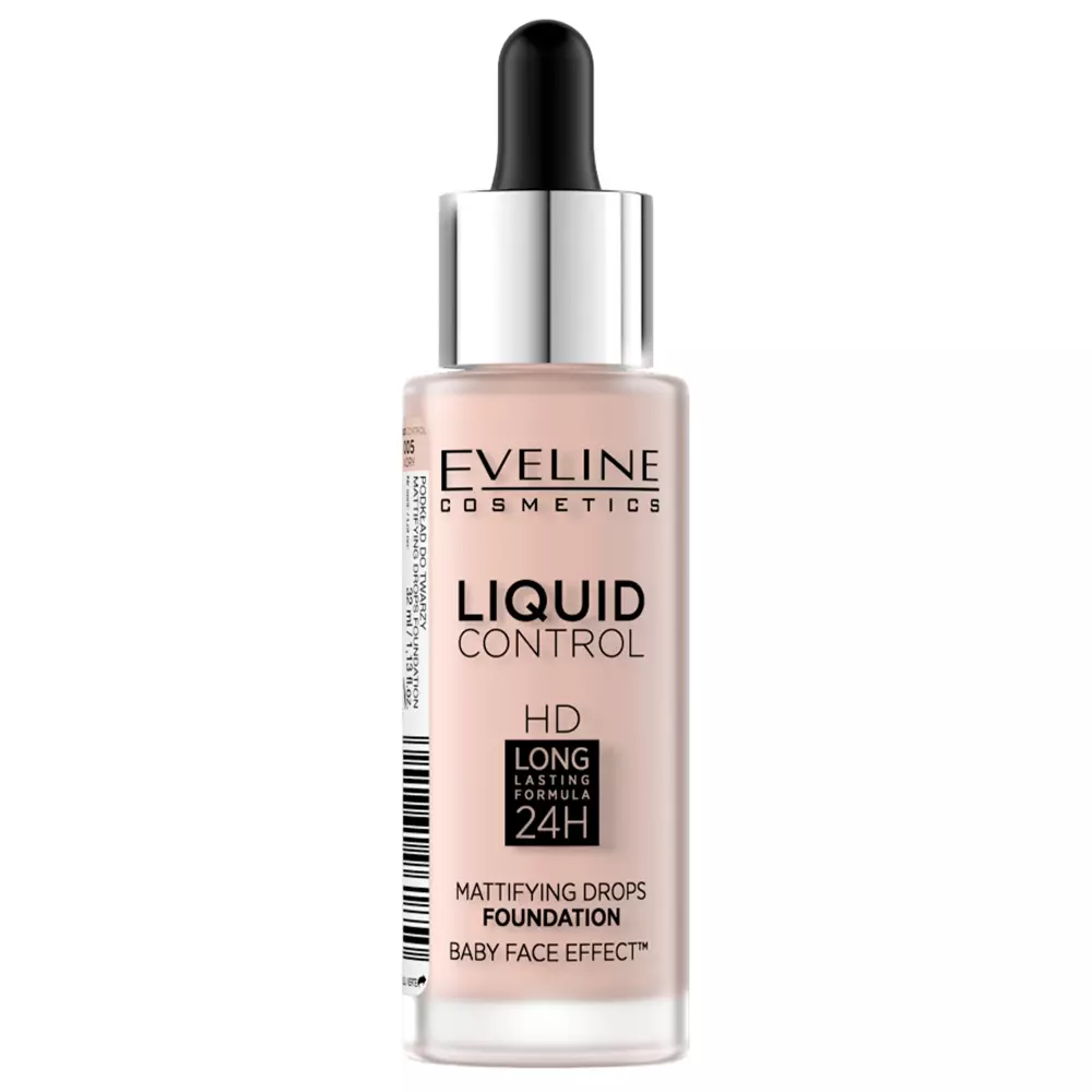 Eveline Cosmetics - Liquid Control HD Mattifying Drops Foundation - Mattító Alapozó - 005 Ivory - 32ml