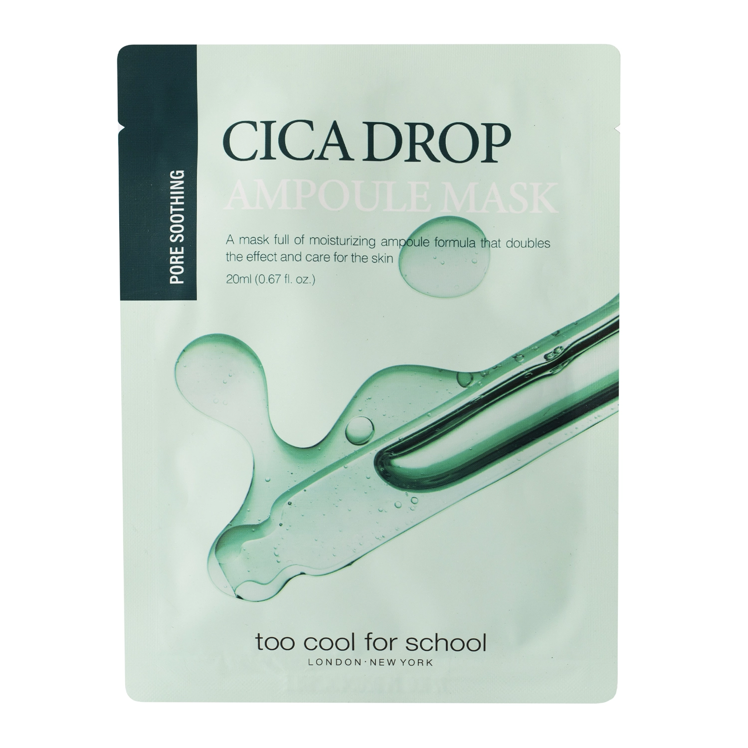 Too Cool for School - Drop Ampoule Mask Sheet Cica Drop Ampoule - Bőrnyugtató Fátoylmaszk - 1db/20g